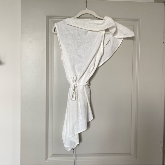 Karaka Design White Linen Flax Asymmetrical Tie Top - Picture 2 of 5